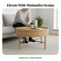 Nordic Design Round Table with Rotating Top Modern Minimalist Design Convertible Top Coffee Table Space-Saving Living Room Furniture Hidden Storage for Small Apartment Dwellers, Homeowners, Young Adults, Lounge Area, Bedroom