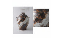 Ceramic Vase with Lug Handles Distressed Rustic Minimalist Ceramic Vessel Handhand-Painted Bedroom Decoration for Decorators, Guesthouse