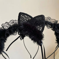 Headband with Feather Detail, Halloween for Women and Teens, Costume with Decorative Lace, Face Washing Cute Ears for Cosplay Makeup Party