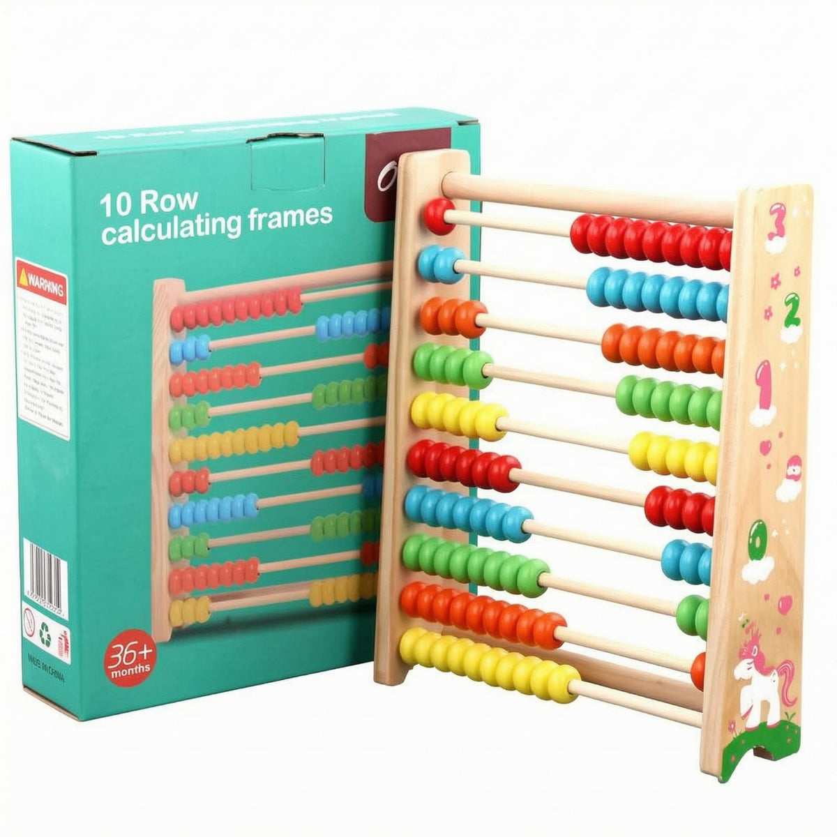 Safe and Sturdy 10-Row Abacus Sliding Beads Wooden Abacus Colorful Bead Counting Frame Printed Numbers
