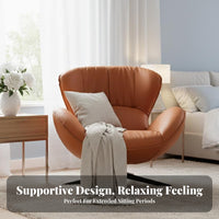 Nordic Design Upholstered rotating Armchair Modern aesthetic Single Sofa Ergonomic spine supportrest Lounge Chair Plush paddinging for Adults, Homeowners, Readers, Bedroom, perusing alcove, Home Office
