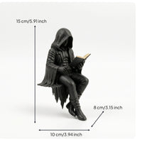 Dark Cloaked Figure Statue Sturdy Sitting Statue Creepy Shelf Sitter Spooky for Display Cabinet
