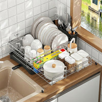Stainless Steel Dish Rack and Sink Organiser, Modern Dish Drainer with Drainer Rack Tray, Space Saving Plate Rack for Modern Home Kitchen Sink