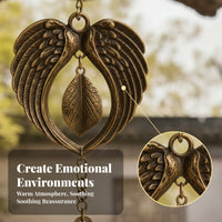 Angel Wing Wind Chime Bronze-Toned Leaf Center Chime Metal Angel Ornament Decorative for Garden