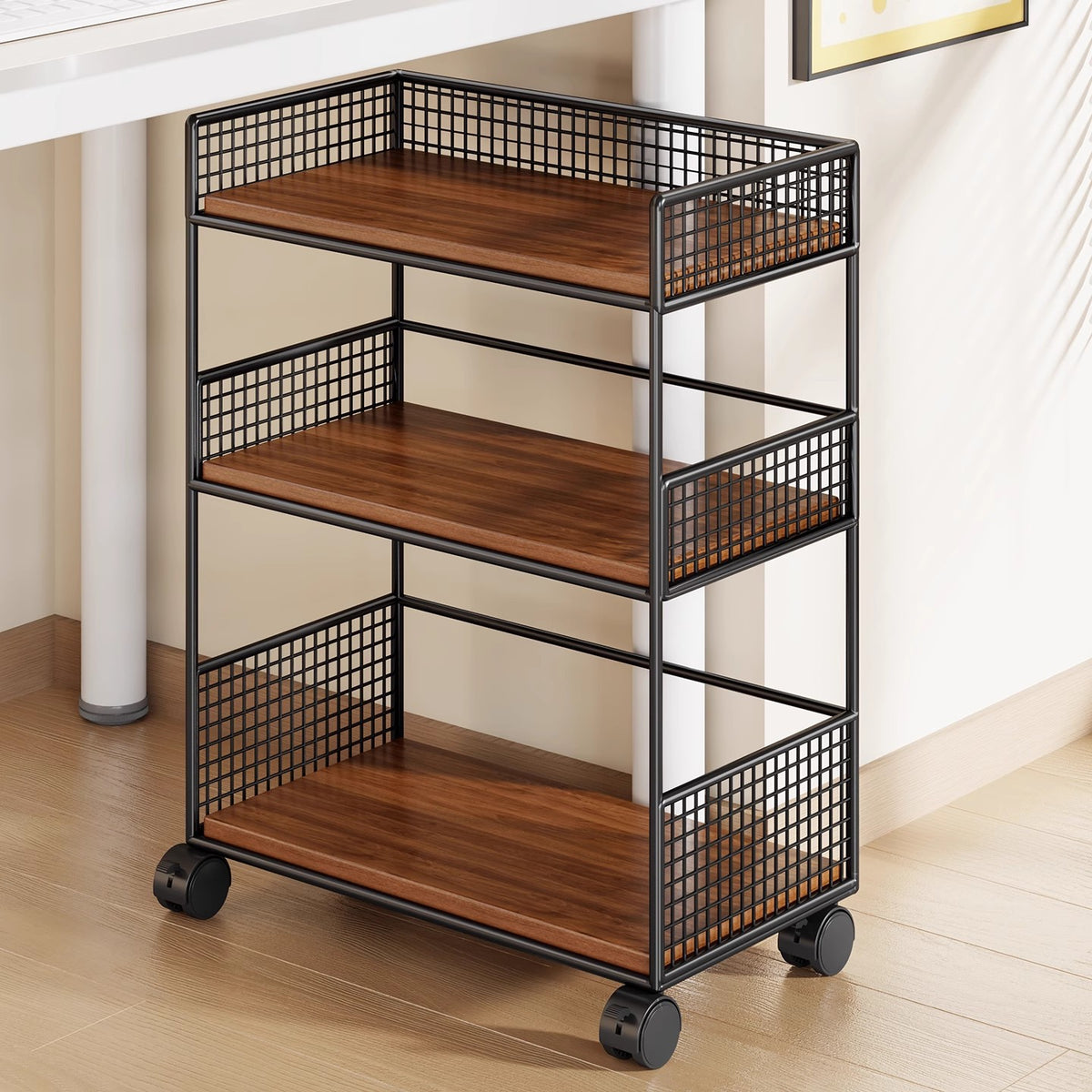 Multi-layer Rolling Book Shelf with Wheels for Under Desk