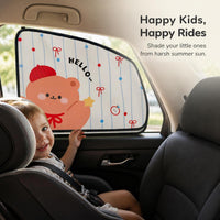 Car Window Sun Shade with Cartoon Design, UV Protection and Heat Insulation, Track-Mounted for Vehicle Interior