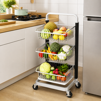 Black Rolling Storage Cart, Metal Utility Cart with Wheels, 30x40cm Freestanding Vegetable Pantry Organiser