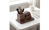Tea Utensil Holder Walnut Wood Organizer Compact Wooden