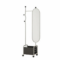 Mobile on Wheels Rolling Valet with Storage Basket Space-Saving Garment Stand 3-in-1 Design Bedroom Furniture for Students, Renters, Adults, Entryway, Dorm Room