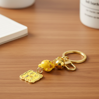 Lucky Cat Bell Keychain Bag Charm - Ceramic Maneki-Neko with Metal Accents