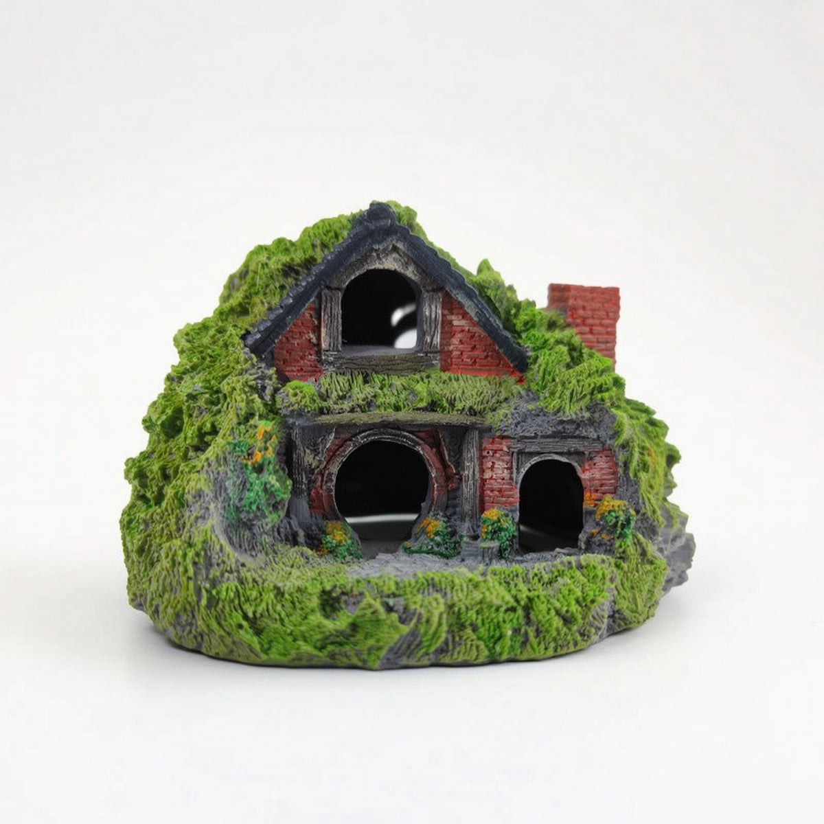 Mossy Aquatic Tank Cottage Textured Aquascape House Realistic Aquatic Hideout Safe for Miniature Landscape