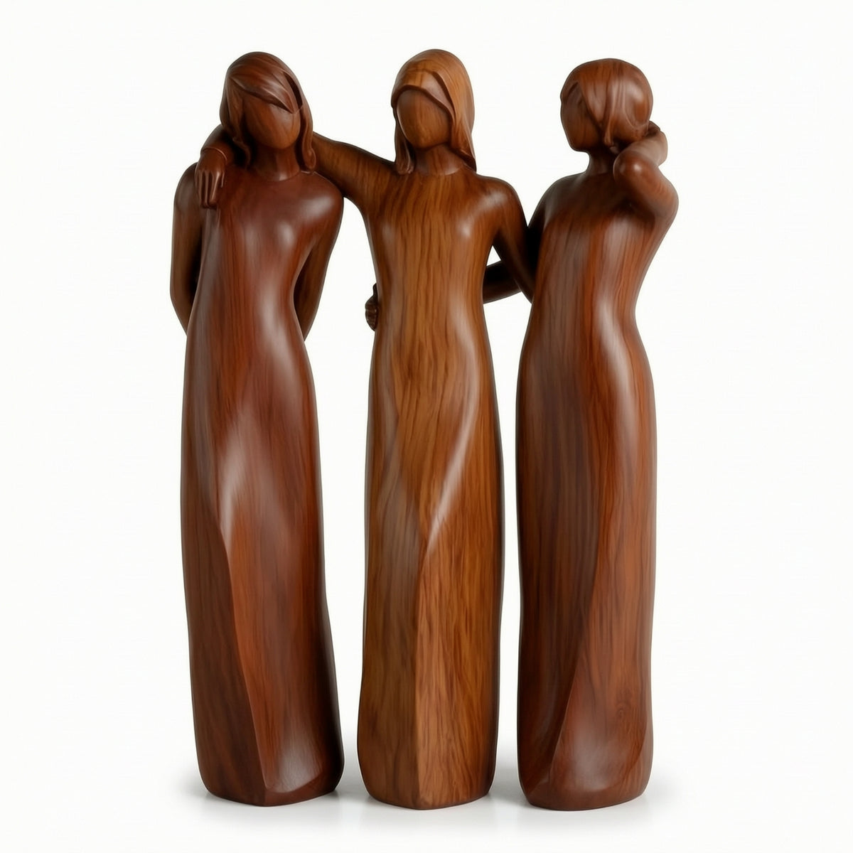 Wood-Look Three Sisters Figurine Stylized Resin Figurine Smooth Resin Statue Artisanal for Friends, Collectors, Shelf, Office