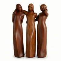 Wood-Look Three Sisters Figurine Stylized Resin Figurine Smooth Resin Statue Artisanal for Friends, Collectors, Shelf, Office