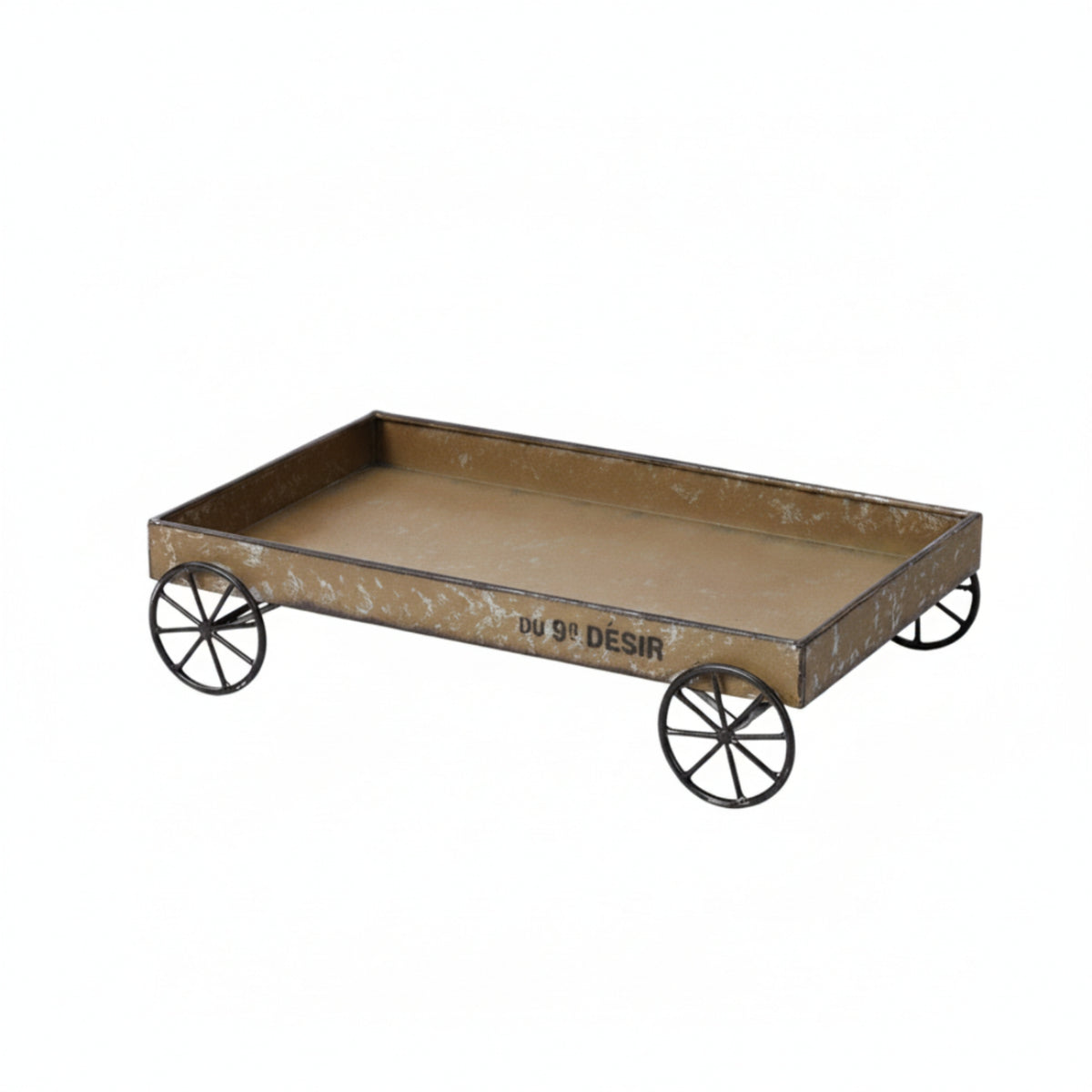 Spoked Wheels Iron Tray Rectangular Rustic Metal Tray Raised Sides Household Decor Shallow