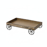 Spoked Wheels Iron Tray Rectangular Rustic Metal Tray Raised Sides Household Decor Shallow
