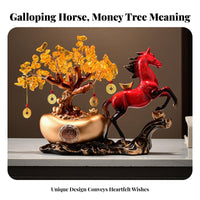 Housewarming Gift Horse and Wealth Tree Statue Good Luck Symbol Feng Shui Horse Ornament Exquisite Craftsmanship for New Homeowners