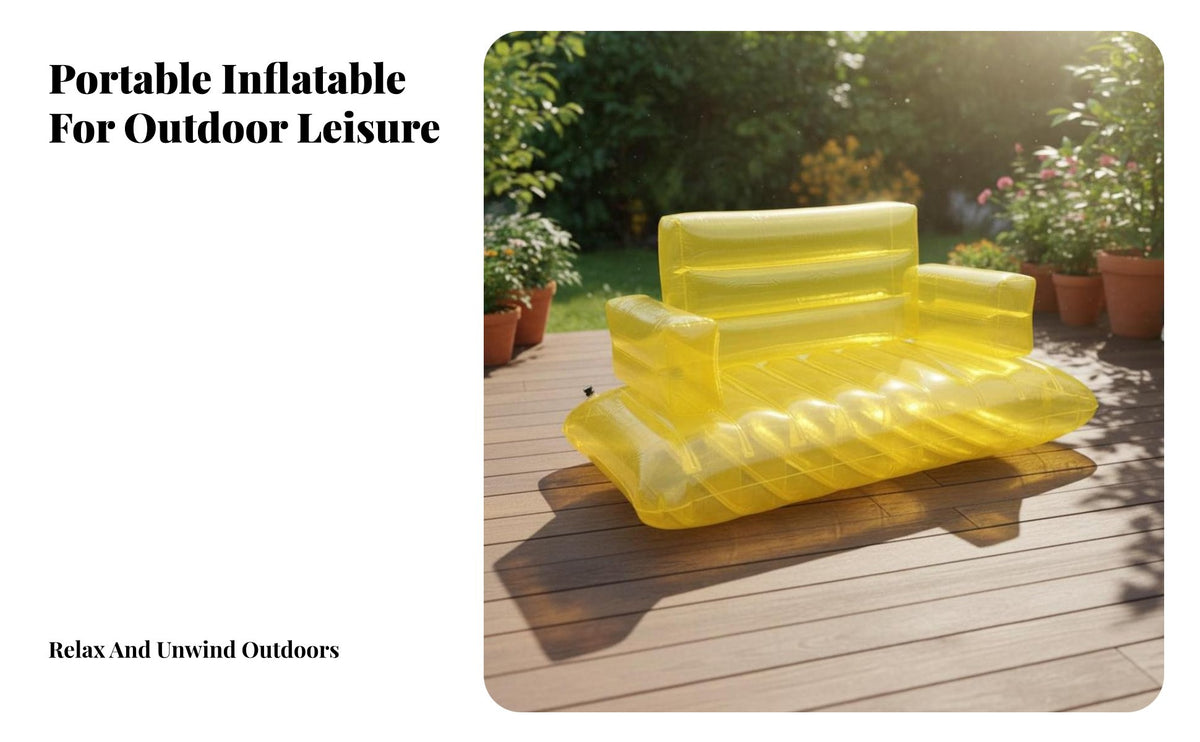 Lightweight Yellow PVC Air Lounger Fast Inflation Transparent Inflatable Loveseat Tear-Resistant Transparent Inflatable Sofa Long-Lasting for Couples, Campers, Families, Beach, Camping, Travel, Patio