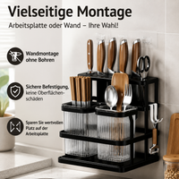 Knife Block Without Knives, Matte, Wall-Mounted for Small Apartments, Kitchen Knife Holder with Utensil Organizer, Carbon Metal