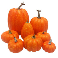 8 Pieces Assorted Artificial Pumpkins Decorative Artificial Pumpkins with Molded Decorations for Crafters