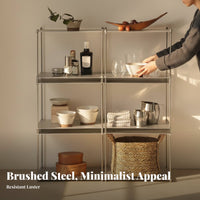 Brushed Finish Multi-Tier Shelving Unit Sturdy Metal Frame urban Etagere Minimalist Design Display Rack Easy to Assemble for Decor aficionados, Interior Designers, Entryway, Office, Living Room, Bedroom