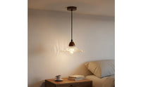 Adjustable Height Retro Design Hanging Light Lamp Long-Lasting Bedside Hanging Light Rustproof Wood Glass Hanging Lamp Flicker-without Flicker for Hallway