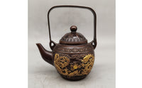 Bronze Teapot with Lid Decorative Ornamental Teapot Embossed Vessel for Collectors, Living Room Display