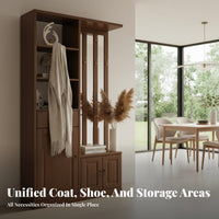 Multifunctional Coat Rack Standing Cabinet Shoe Organizer Solid Wood Construction Partition Furniture Space Saving Unit Suitable for Families Entryways