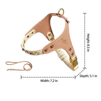 Small Dog Harness and Small Cat Harness Set, PU Leather Walking Harness with Collar, Outdoor Pet Gear Travel Harness Adjustable Loop Leash