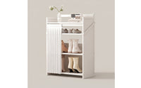 No-Assembly Folding Shoe Storage Cabinet 4-Tier Shoe Cabinet with Curtain Space-Saving Furniture Slim for Minimalists