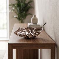 Hammered Leaf Tray Textured Elongated Vessel Tray Sculptural Centerpiece Bowl Versatile for Living Room