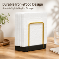Square Napkin Holder, Metal Wood Serviette Holder for Dining Table, Modern Varnish Napkin Dispenser, 70 Count Upright Tableware