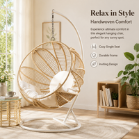 Garden Egg Chair with Stand, Rattan Hanging Egg Chair with Cushion, Indoor Outdoor Patio Living Room Furniture