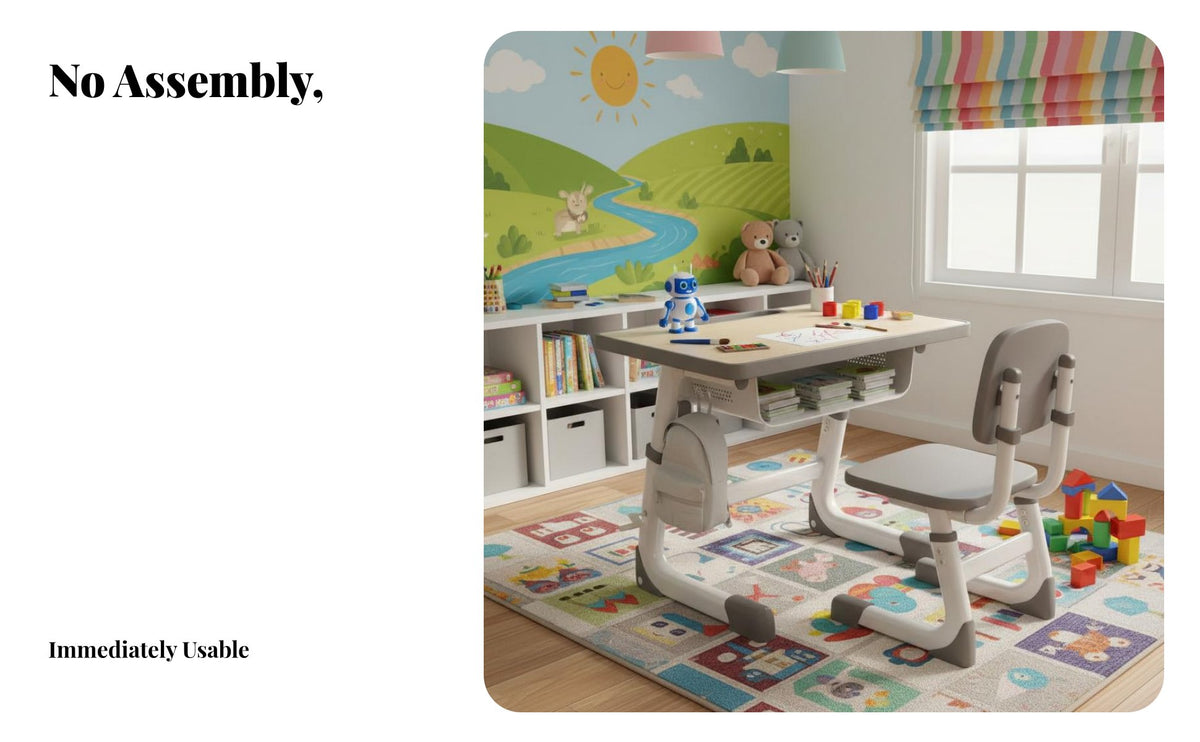 Safe & Long-Lasting Adjustable Kids Desk and Chair Sturdy & Stable Height Adjustable Classroom Desk Large Desktop children's Study Table Set Space-Saving for Students, Tutoring Center, Bedroom, Home, Playroom