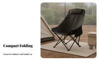 Ergonomic Design Portable Reclining Lounge Chair Built-in Headrest Adjustable Reclining Camp Chair Stable Cross-Frame Collapsible Beach Lounger Side Pocket for Campers, Families, Backpackers, Camping, Backyard, Picnic, Travel