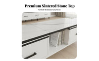 2 Pieces Scratch Resistant Extendable TV Stand and Coffee Table Set Easy to Clean Modern Sintered Stone Media Console Long-Lasting Construction Coffee Table and TV Stand Set Accommodates Large TVs for Small Apartment Dwellers, Living Room