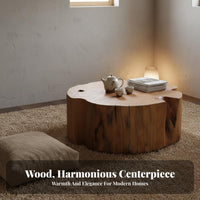 foursectionShaped log Table full Wood Construction Tree log Stool Wabi-Sabi Design Household Furniture for Guesthouse Owners, Bedroom, Balcony, Patio