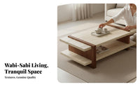Wabi-Sabi aesthetic Rectangular Stunique Top Table Minimalist Design Low Rectangular Centerpiece Natural Aesthetic Living Room Furniture Vintage Inspired for Interior Designers, Guesthouse Owners, Homeowners, Lounge Area, Office