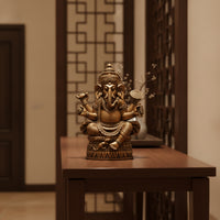 Detailed Ganesha Statue with Pedestal Ornate Ganesha Statue Decorative Elephant God Figurine Carved for Home Altar, Meditation Room, Entryway