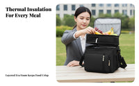 Large Capacity two Compartment Insulated Bag spill-resistant seamless interior lining two Compartment Food container Detachable Shoulder Strap chiller Tote for Outdoor lovers, Office Workers, al fresco meal, Camping, journey journey, School