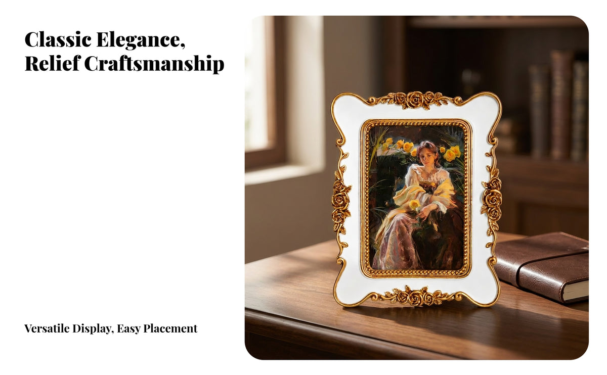 Tabletop Resin Photo Frame Vintage-Inspired 6 Inch Picture Frame Ornate Decor Desktop for Newlyweds, Wedding, Dresser