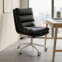 Ergonomic Swivel Office Chair with Wheels Smooth-Rolling Padded Desk Chair with High Backrest Heavy-Duty Easy Care for Students, Workstation, Study Room
