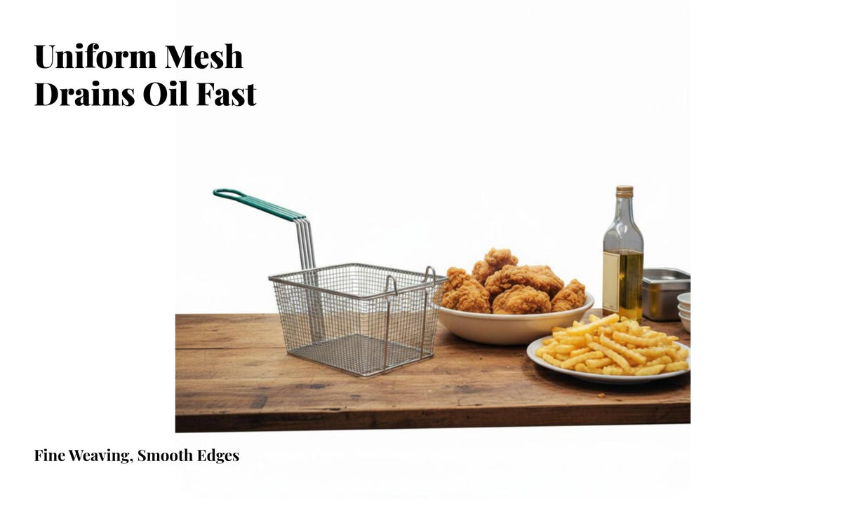 Commercial Fry Basket Large Capacity Wire Mesh Frying Basket High Temperature Resistant Kitchen Utensil for Chefs, Restaurant, Cafeteria