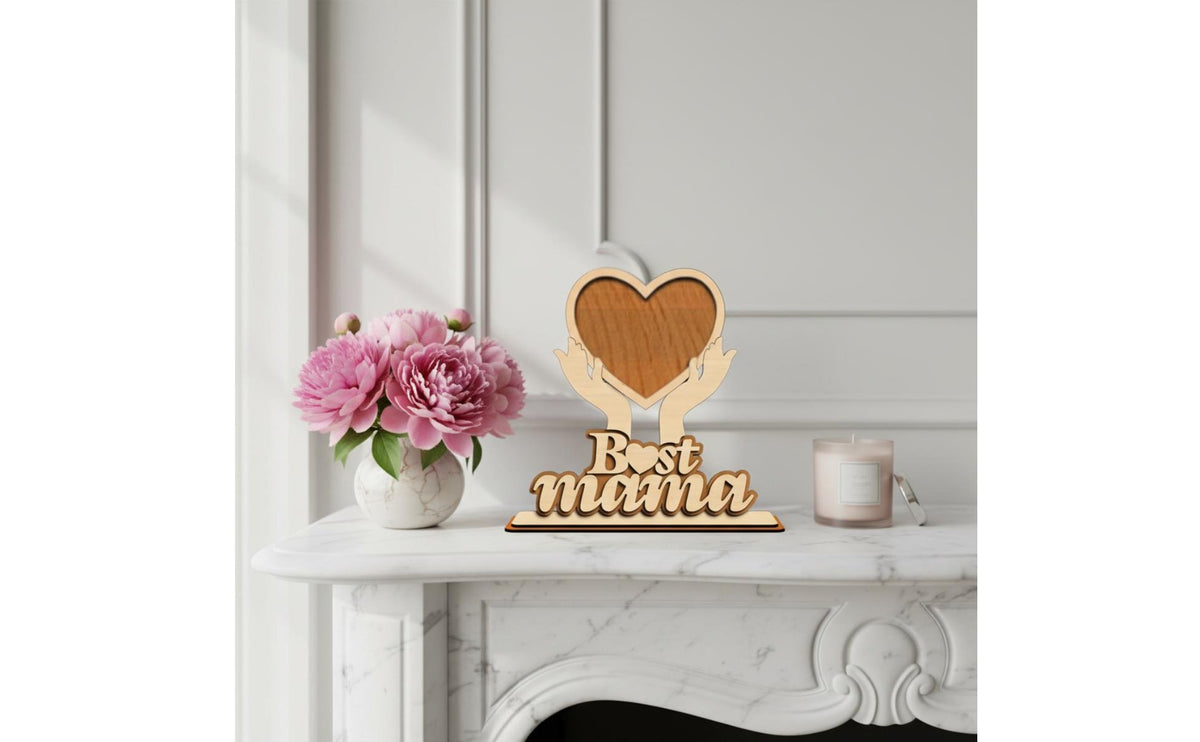 Freestanding Mother's Day Gift Frame Unique Design Wooden Heart Photo Frame Sturdy Best Mom Picture Stand for Grandma, Desk, Office