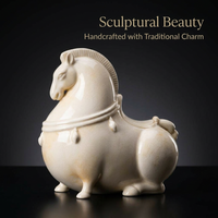 Ceramic Horse Statue for Display, Retro Chinese Horse Figurine for Tea Room, Collectible Animal Sculpture for Desk, Handmade Horse Ornament for Gift
