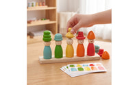 Wooden Matching Toy with Peg Dolls Sensory Toy with Picture Cards Creative Wooden Peg Dolls for Classroom