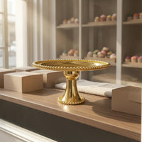 Mirrored Surface Round Dessert Stand Beaded Rim Pedestal Cake Stand Metal Display Tray Polished Finish