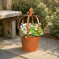 Weathered Crown Planter Distressed Look Iron Plant Pot Indoor Outdoor Use Country Garden Planter for Balcony