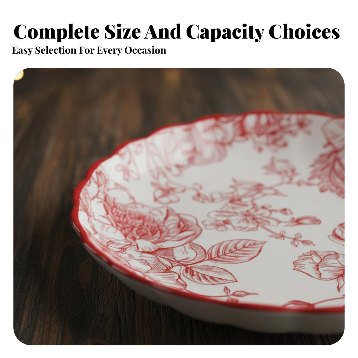 Chinese Style Dinnerware Set, Ceramic Bowls, Plates, Chopsticks, Festive Red Floral, Wedding Gift