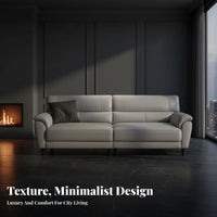 Upholstered 2-Seater Couch Genuine Leather Minimalist Settee Small Space Solution Sofa for Families, Homeowners, Apartment, Lounge Area, Bedroom