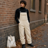 Men's Solid Color Lambswool Adjustable Strap Overalls Jumpsuit